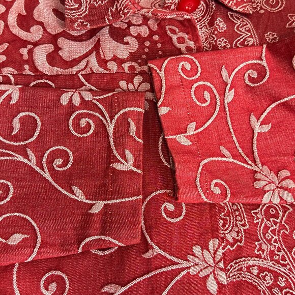 Coldwater Creek Button Down Womens L Red Cotton Blend Floral Paisley Print - Picture 4 of 7